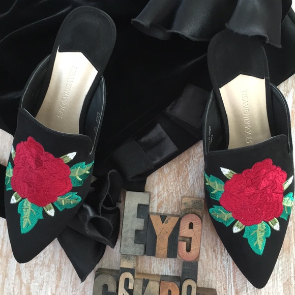 HEAVENLYSOLES Kitten Heel Embroidered Mules - Picture 5 of 12